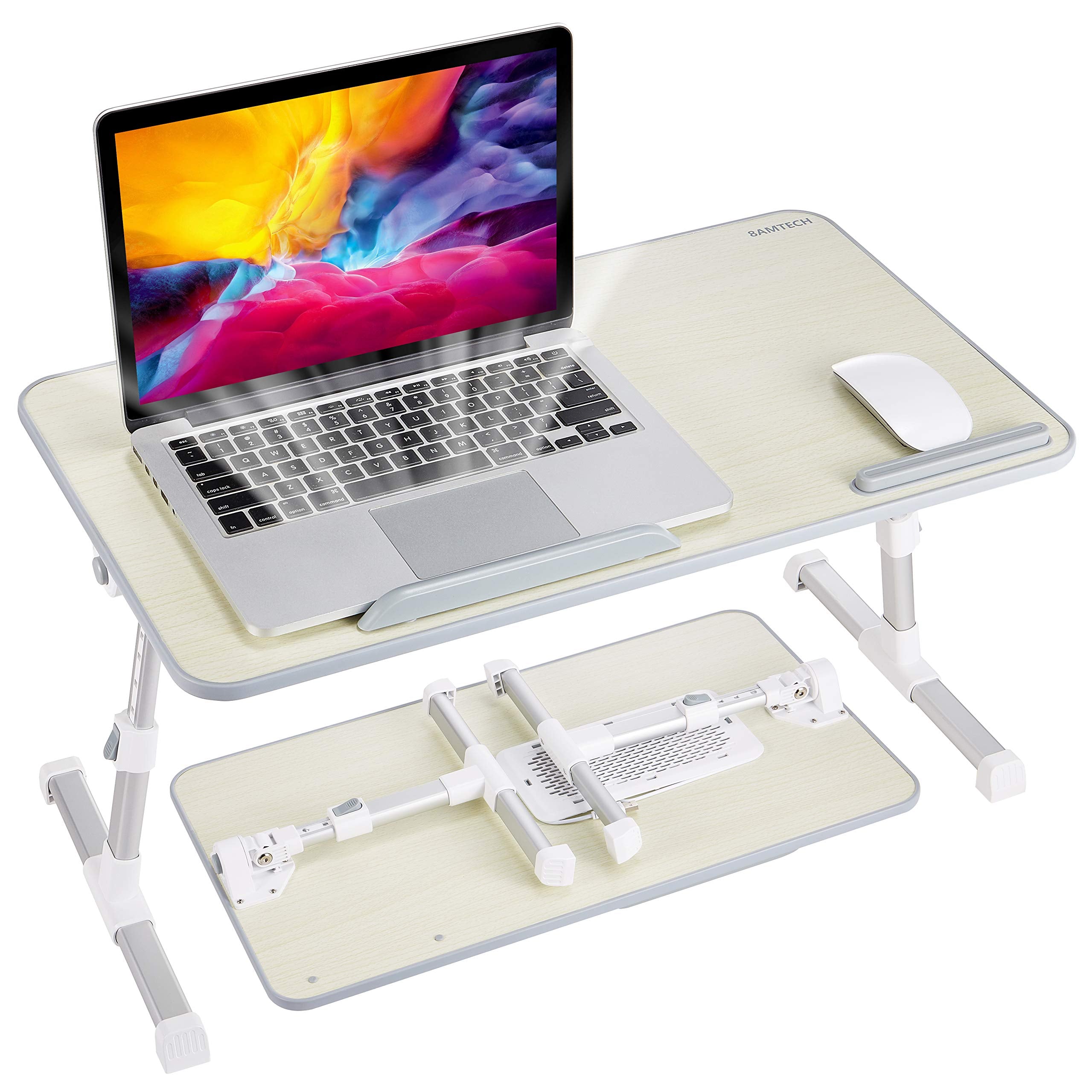 Lap Desk For Laptop, 8Amtech Lap Desk Ajustable Laptop Table With Cooling Fan Office Desk For Laptop, Working, Reading, Writing,