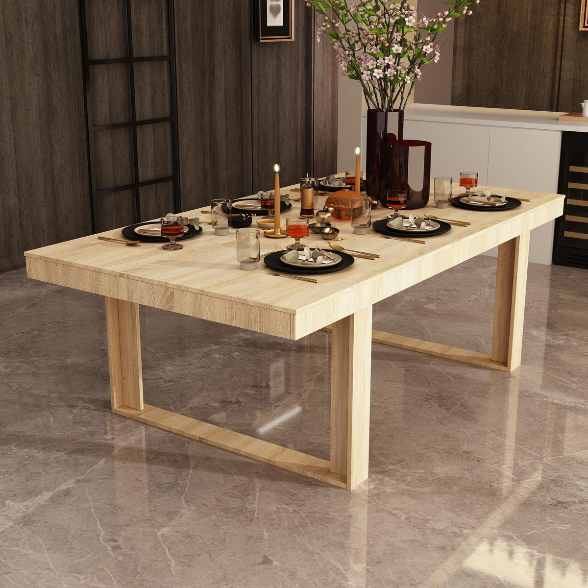 Woodtime 86.6' W Dining Table For 8-10 People, Versatile Modern Wooden Dinner Table Kitchen Table For Dining Room Conference Ro