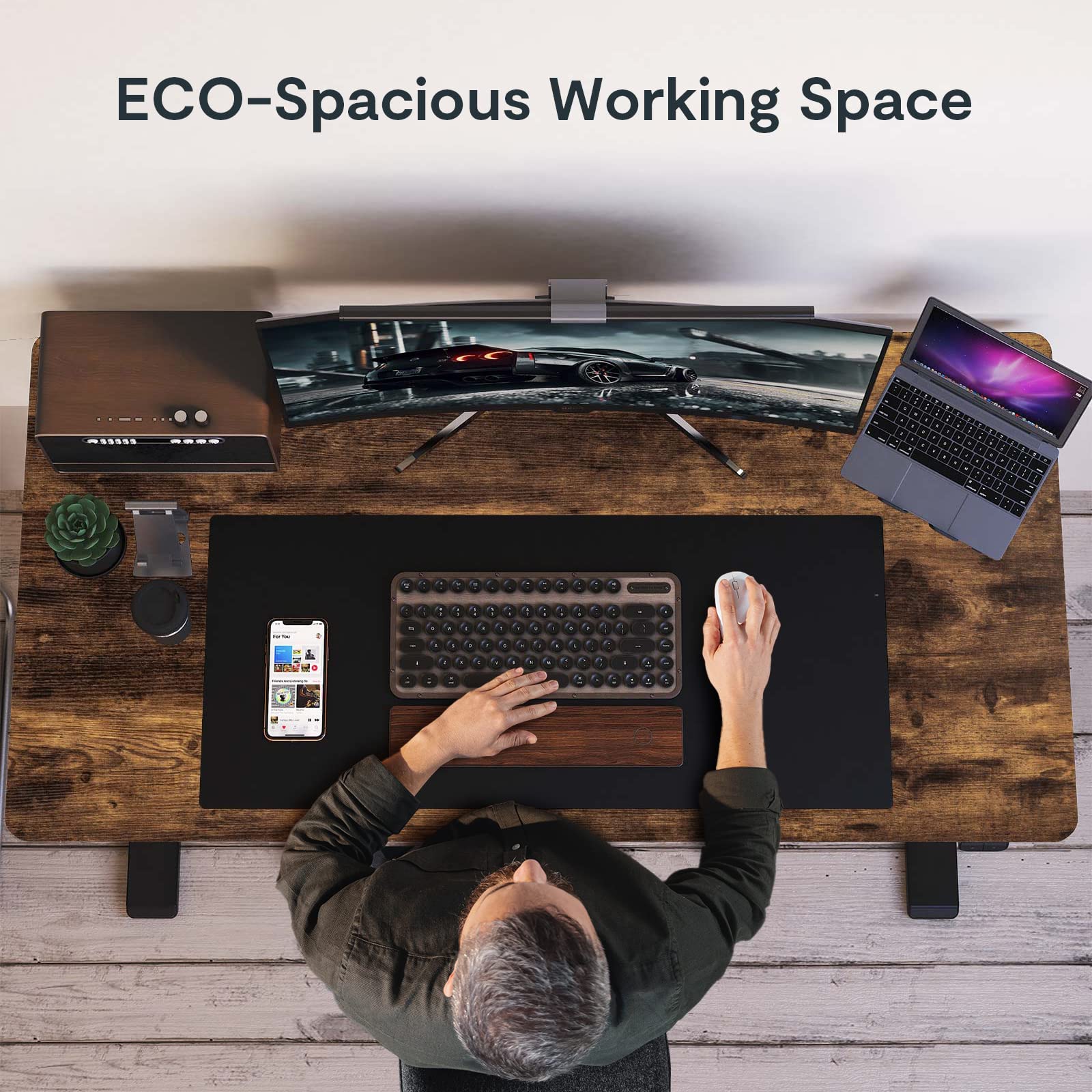 Flexispot Adjustable Desk, 48X30 Electric Standing Desk Sit Stand Desk Whole-Piece Desk Board For Home Office (Black Frame + Rustic Top, 2 Packages)