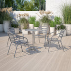 Flash Furniture Lila 4 Pack Silver Metal Restaurant Stack Chair With Aluminum Slats
