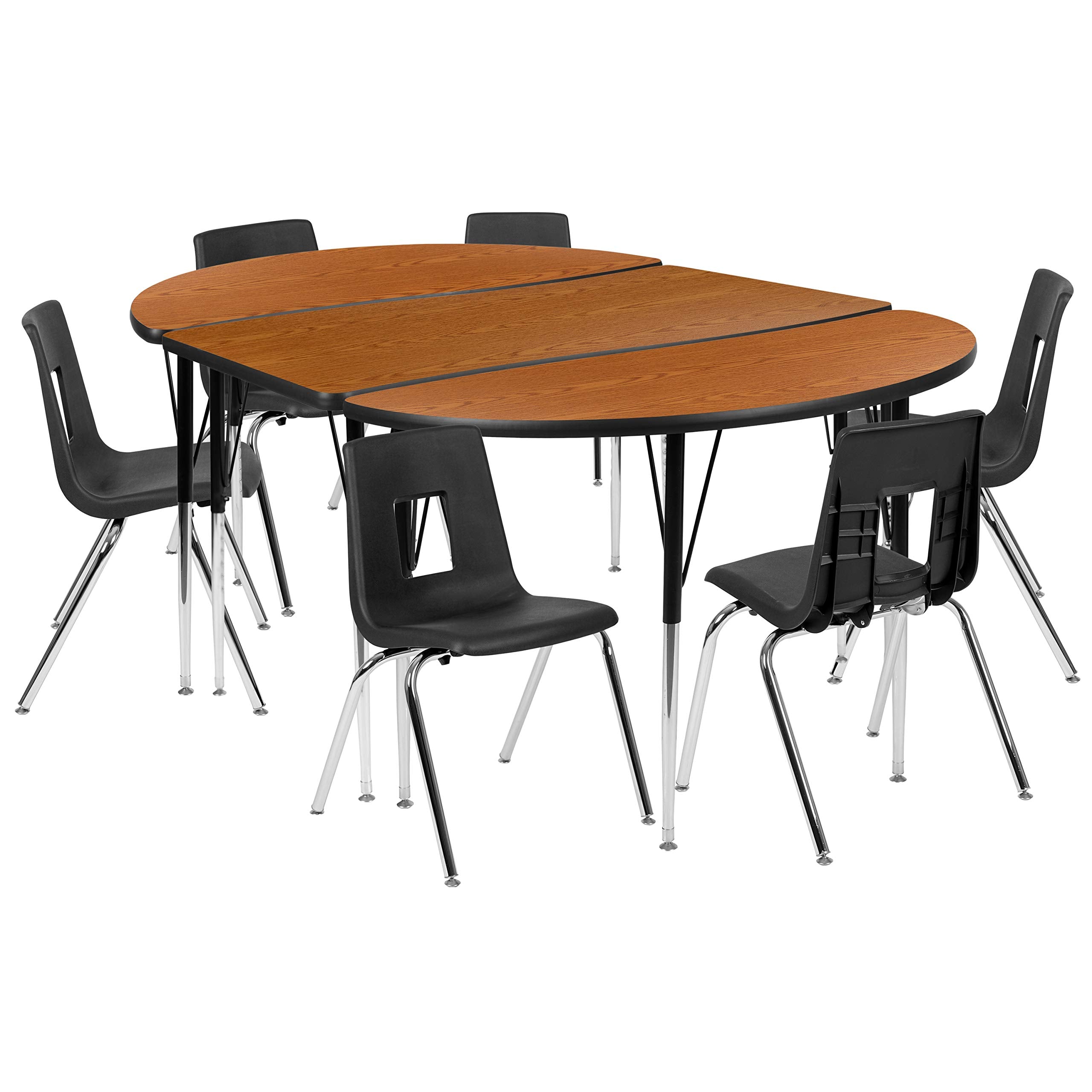 Flash Furniture 76' Oval Wave Collaborative Laminate Activity Table Set With 18' Student Stack Chairs, Oak/Black