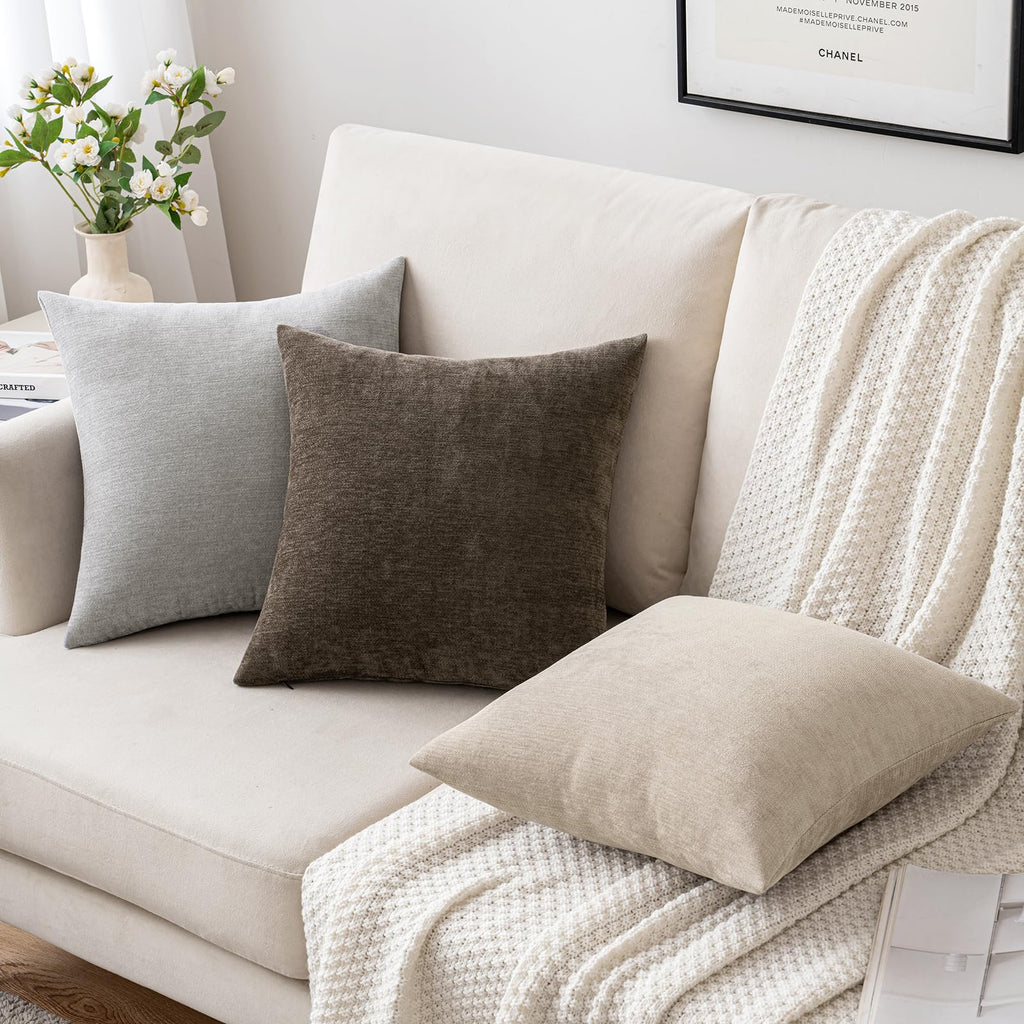 Miulee Pack Of 2 Dark Brown Decorative Pillow Covers 20X20 Inch Soft Chenille Couch Throw Pillows Farmhouse Cushion Covers For Home Decor Sofa Bedroom Living Room