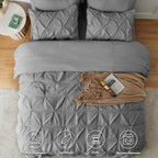 Himeet Gray Comforter Set Queen 7 Pieces Bedding Set Pintuck Queen Bed In A Bag Set Pinch Pleat Queen Size Bed In A Bag Grey