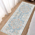 Vhong Washable Area Rugs Boho Vintage Neutral Modern Small Carpet Pale Blue 2x6 Non Slip Runners for Kitchen Laundry Bedroom Liv