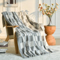 Checkered Throw Blanket For Couch, Light Grey Checkerboard Blankets With Soft Fluffy Microfiber For Bed Sofa, Cozy Knit Lightwei