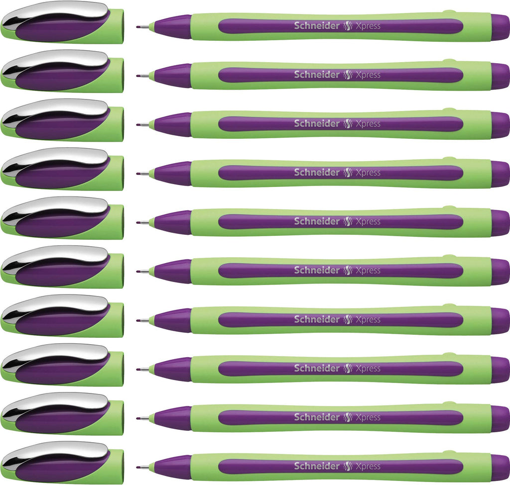 Schneider Xpress Premium Fineliner, 0.8 Mm Porous Point, Light Green Barrel, Violet Ink, Box Of 10 (190008),Purple