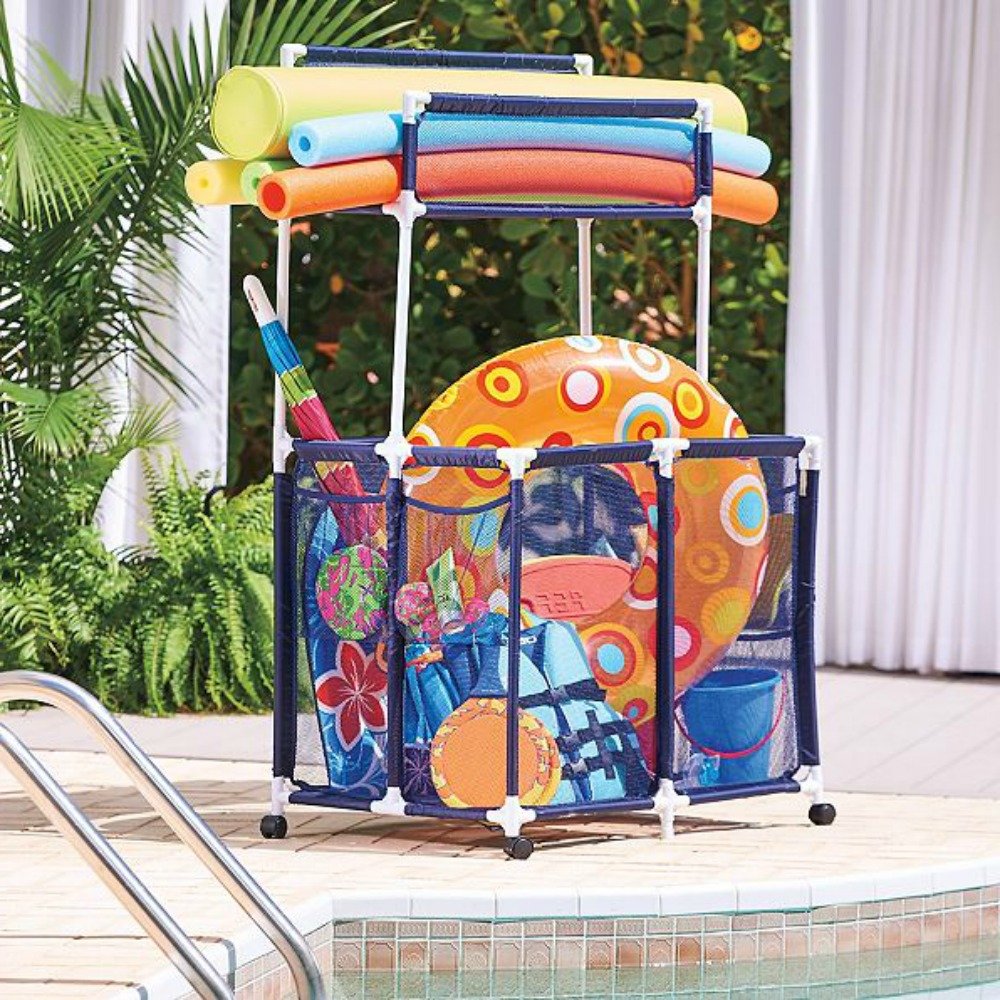 Improvements Pool Toy Storage Bin With Noodle Holder For Rafts Vests Balls Floaties Towels