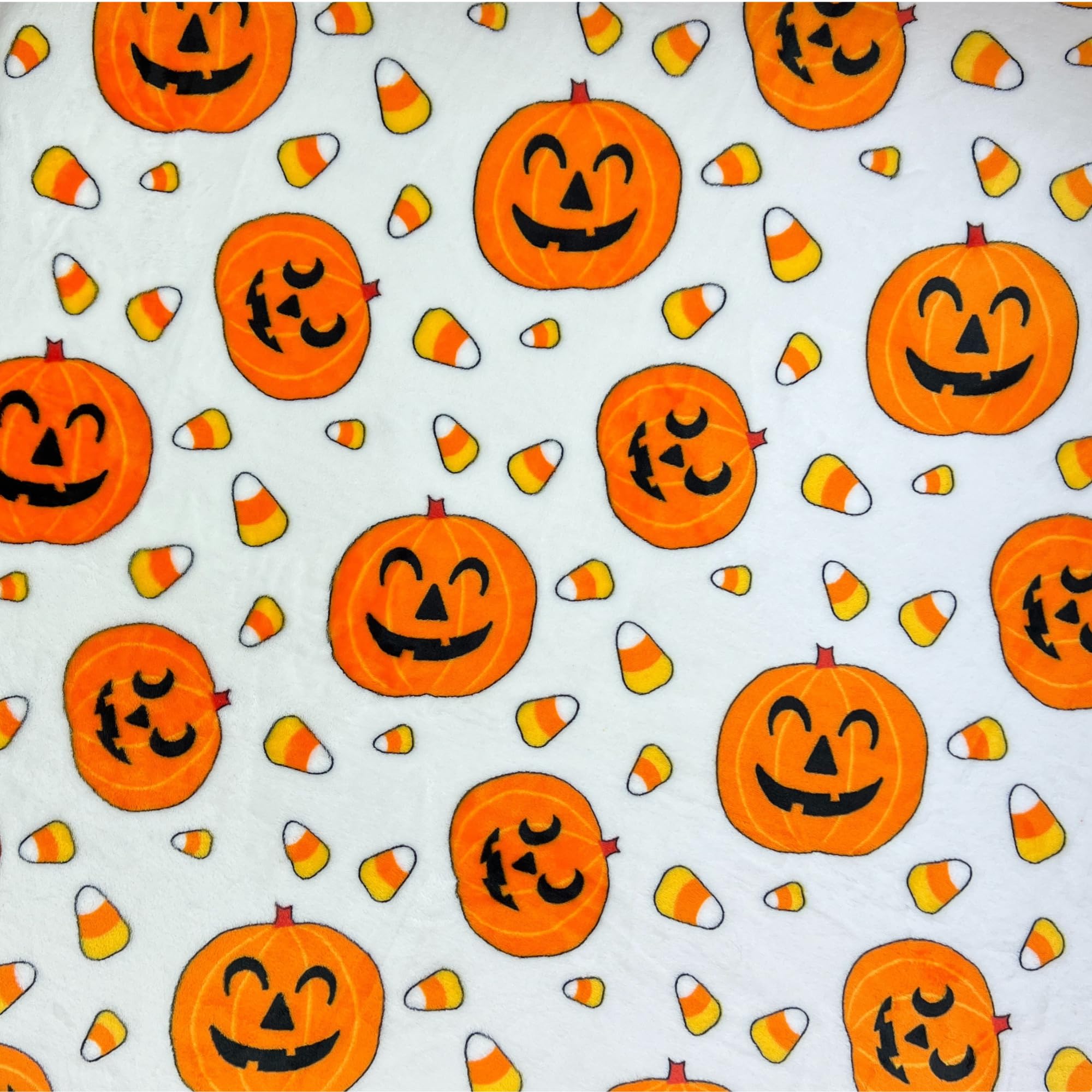 Halloween Throw Blanket: Jack O Lantern Pumpkins With Candy Corns Print On Soft Velvet Fleece For Sofa Bed Couch Chair Or Dorm