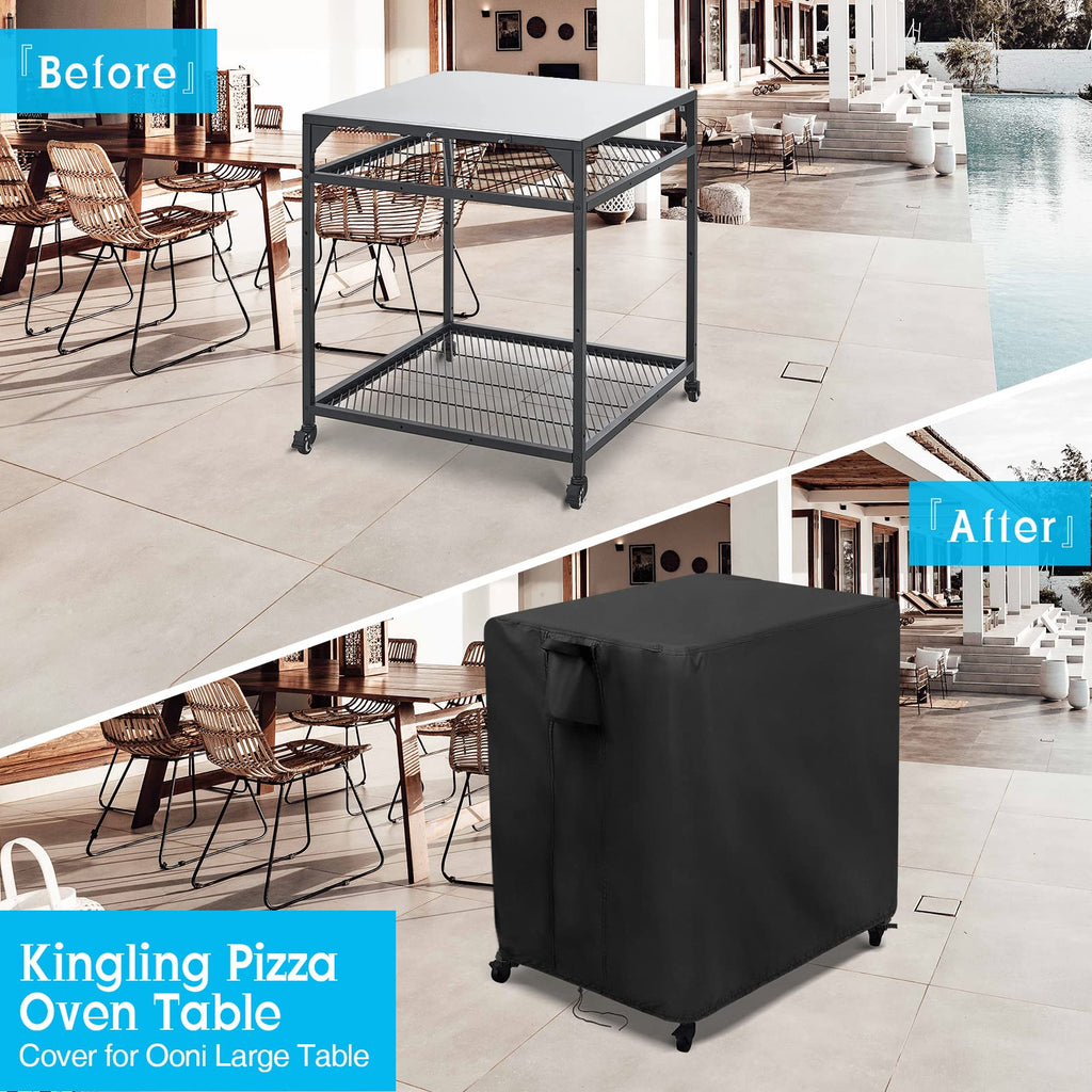 Kingling Outdoor Pizza Oven Table Cover For Ooni Large Table, Waterproof Outdoor Grill Prep Table Cover Pizza Oven Stand Cover - 36''L X 32''W X 31''H