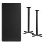 Flash Furniture Stiles 30'' x 60'' Rectangular Black Laminate Table Top with 22'' x 22'' Bar Height Table Bases