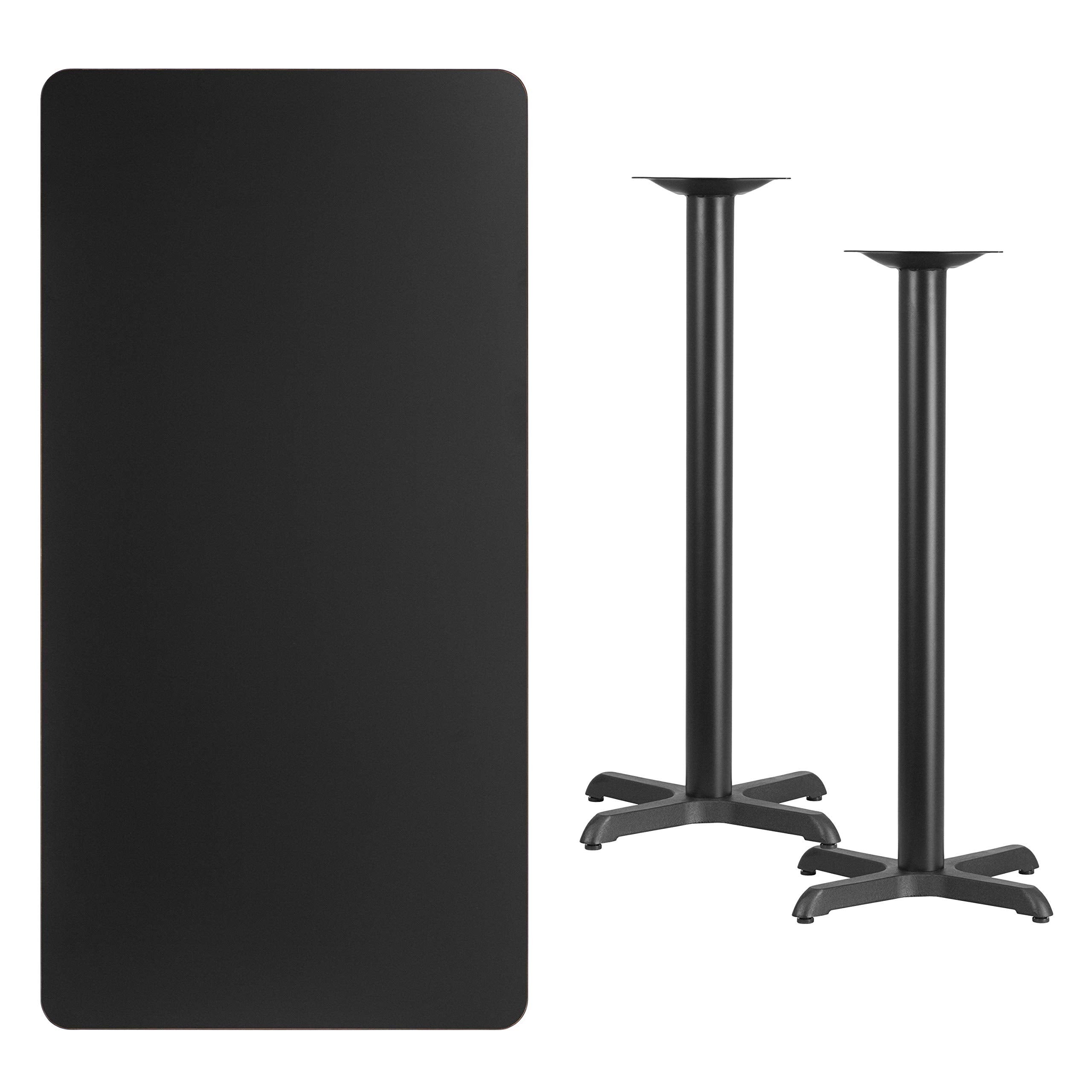 Flash Furniture Stiles 30'' x 60'' Rectangular Black Laminate Table Top with 22'' x 22'' Bar Height Table Bases