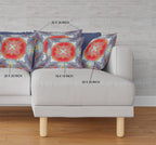 HomeRoots Muted Blue Hot Orange 16â€ Blue Orange Geo Tribal Suede Throw Pillow