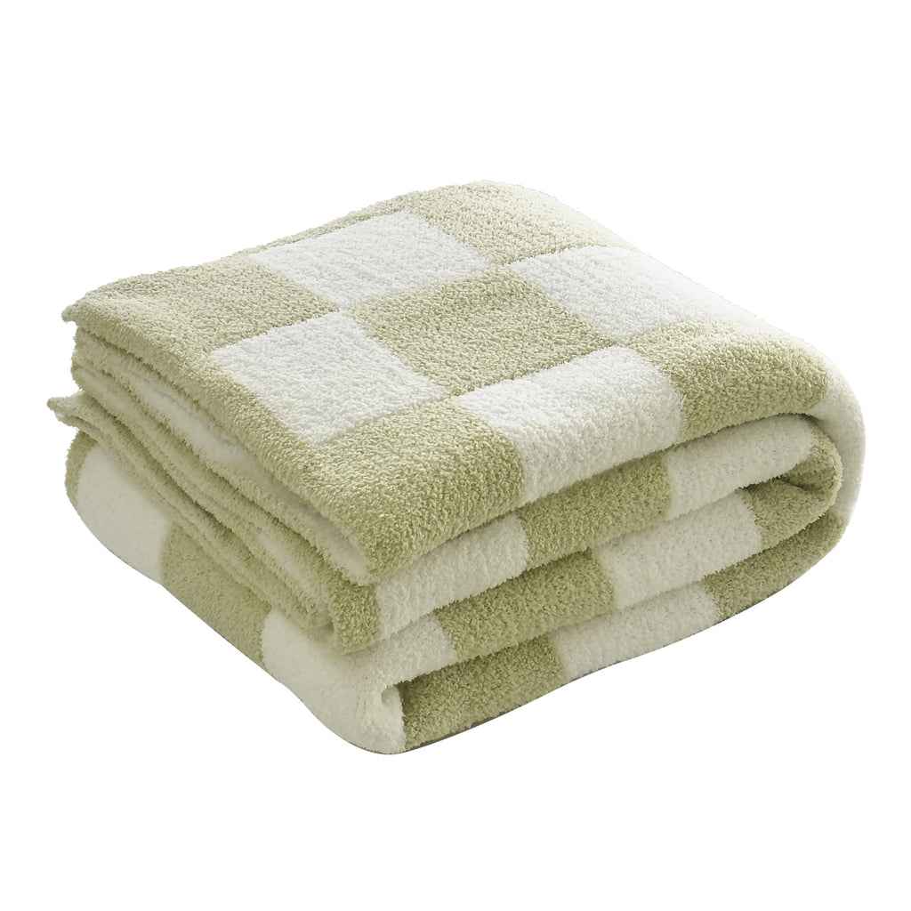 Ultra Soft Cozy Checkered Knitted Baby Blanket Fluffy Microfiber Checkerboard Bed Blanket Lightweight Both Sides Blanket For Cou