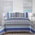 Wongs Bedding Boho Quilt Set Queen Size, Blue Bohemian 3 Pieces Quilt Sets, Lightweight Summer Bedspread Coverlet Bedding Set Fo