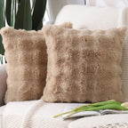 Madizz Pack Of 2 Thick Plush Wool Throw Pillow Covers 24X24 Inch Camel Soft Decorative Cushion Cover For Sofa Bedroom Pillow She