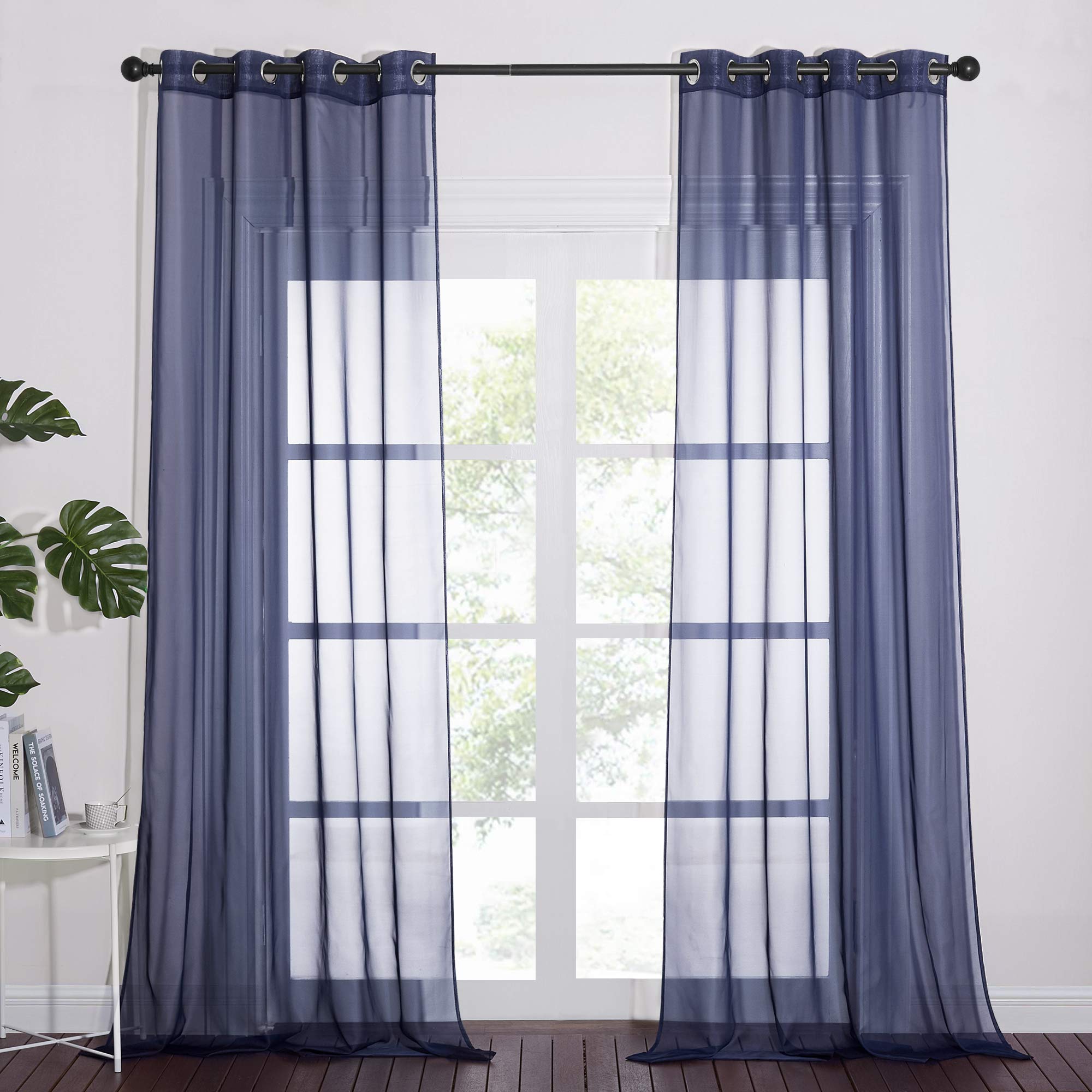 Nicetown Dark Blue Sheer Curtains For Bedroom, Grommet Light Filtering Soft & Airy Elegant Window Treatment Lightweight For Livi