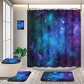 GRIEKOWE 4 Pcs Fabric Universe Outer Space Theme Shower Curtain Sets, Starry Galaxy with Non-Slip Rugs Toilet Lid Cover Bath Mat