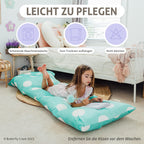 Butterfly Craze Floor Pillow Case, Mattress Bed Lounger Cover, Polka Aqua, Queen Size - Cozy Seating Solution For Kids & Adults,