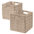 Ornavo Home Wicker Storage Cubes Bin, 10.5 Inch Storage Shelf Basket Collapsible Natural Hand Woven Paper Storage Cube Bin with 