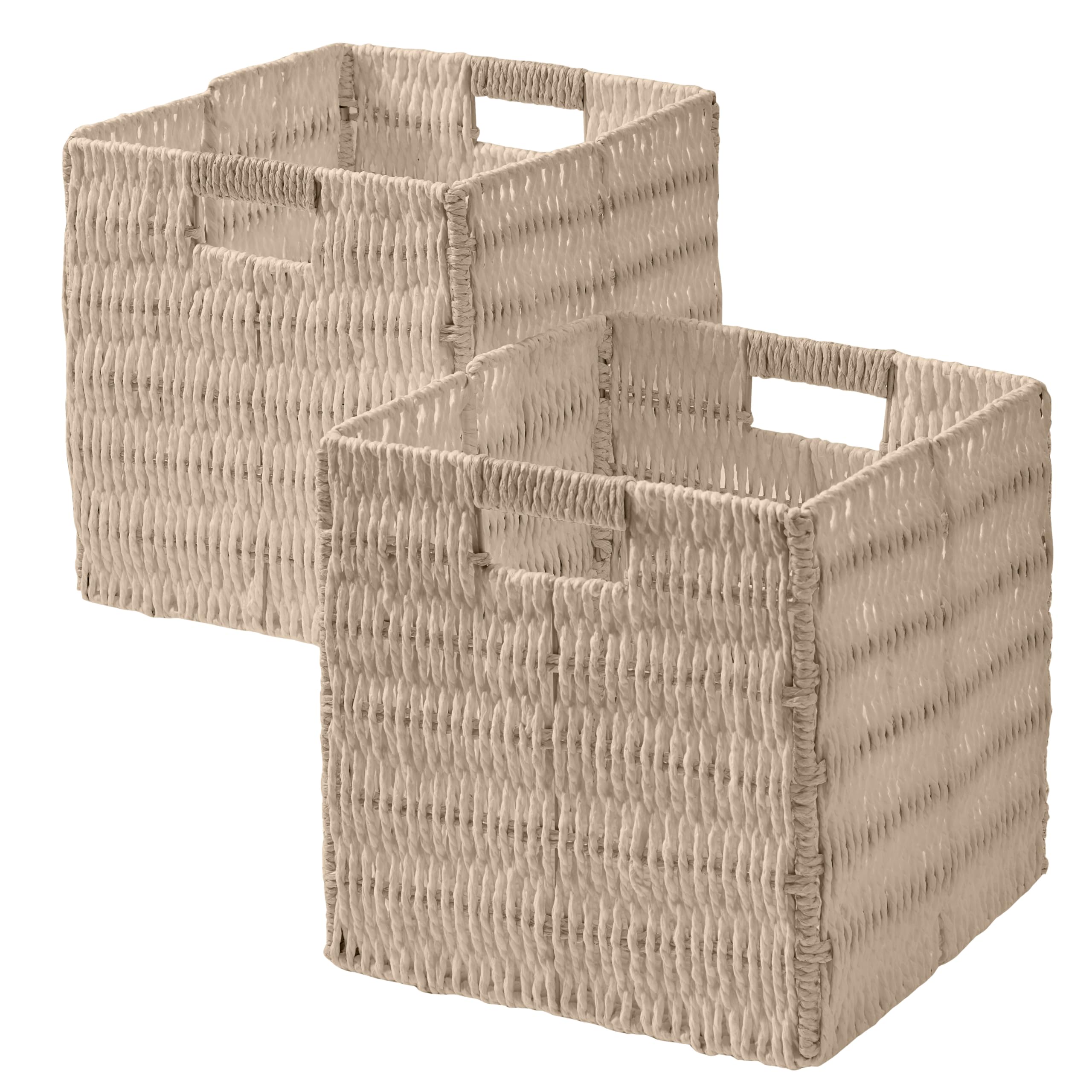 Ornavo Home Wicker Storage Cubes Bin, 10.5 Inch Storage Shelf Basket Collapsible Natural Hand Woven Paper Storage Cube Bin with 