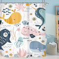 LGhtyro Cartoon Whale Shower Curtain Bathroom Set 60Wx71H Inches Kids Fish Baby Ocean Animals Underwater Sea Boys Girls Child Ba