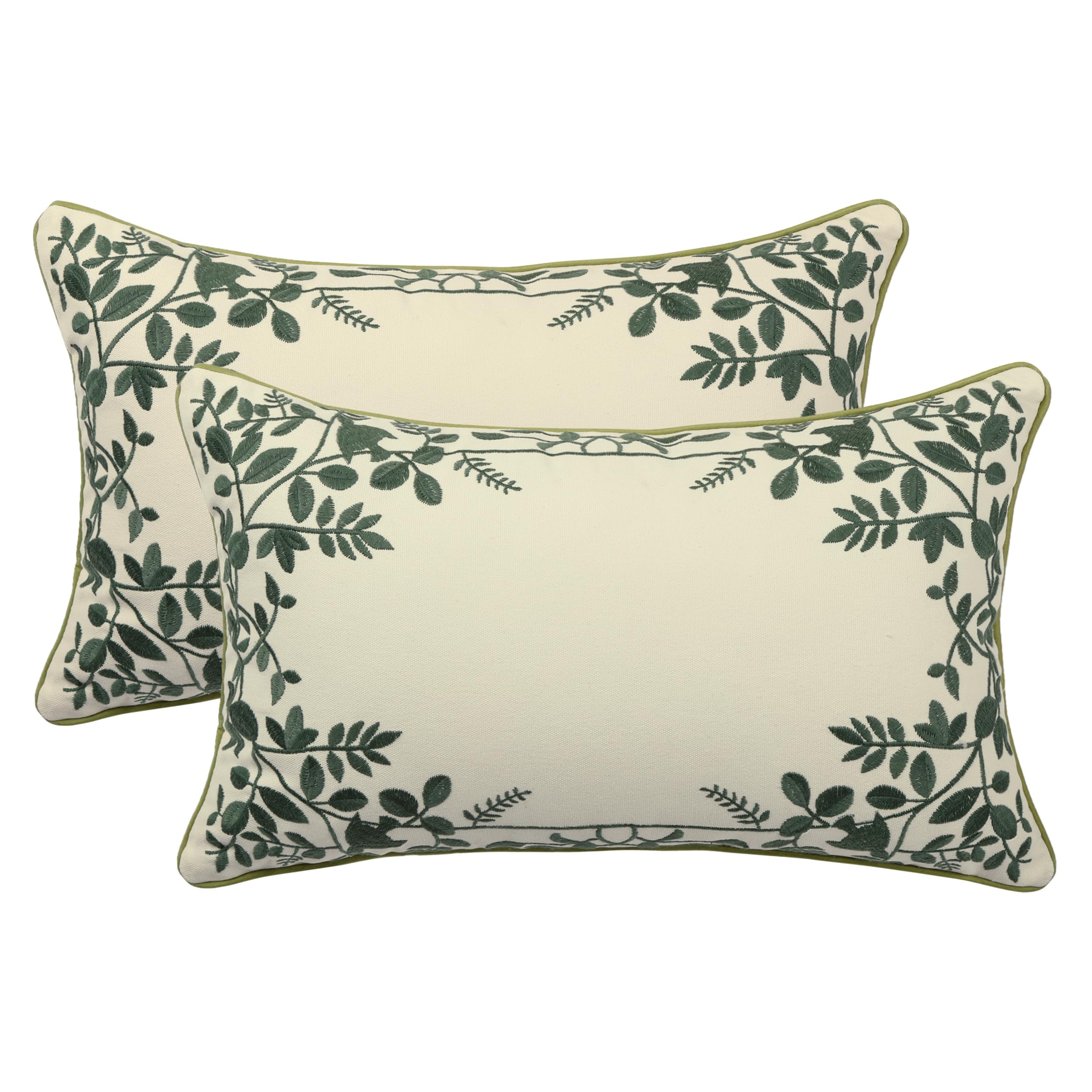 Tosleo Embroidered Throw Pillow Covers 12X20 Inch Pack Of 2 Surrounding Green Leaves Decorative Pillowcases Farmhouse Cotton Pil