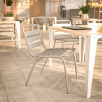 Flash Furniture Lila Commercial Silver Indoor-Outdoor Restaurant Stack Chair with Triple Slat Back