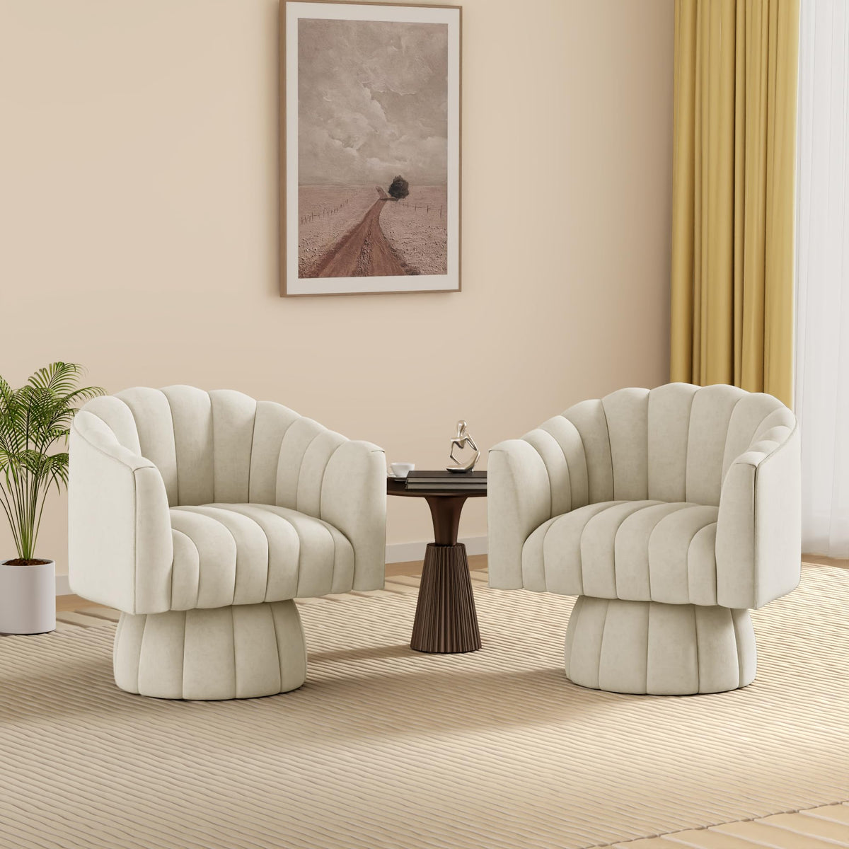Dewhut Swivel Accent Chair Set Of 2,Mid Century 360 Swivel Barrel Chair,Fluffy Velvet Fabric Chairs,Round Club Arm Chair,Upholst