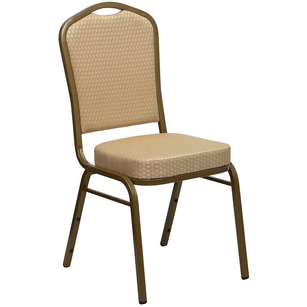 Flash Furniture 01Agh20124E Crown Back Stacking Banquet Chair, Beige Fabric, 2.5 Seat, Gold Frame