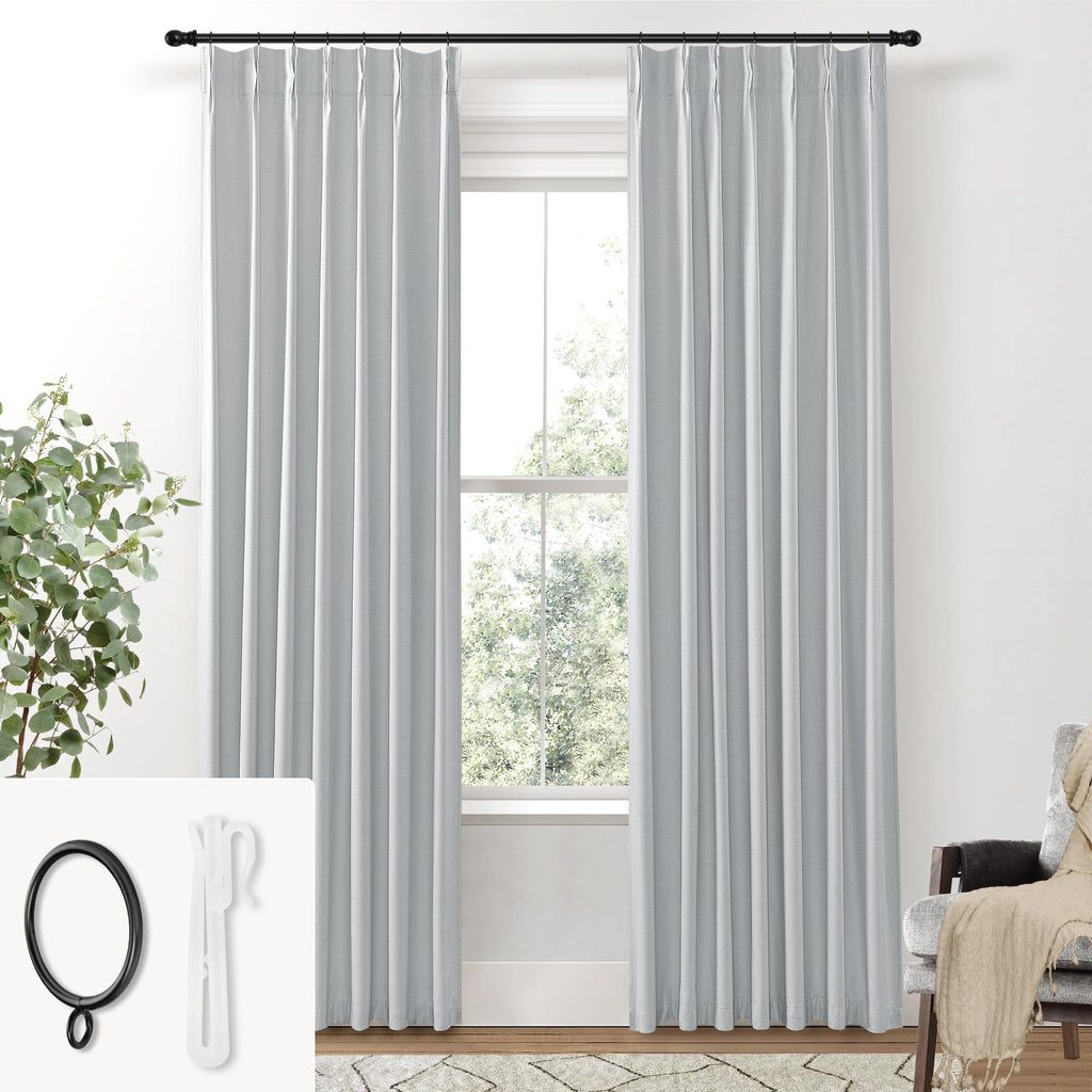 Shineland Light Grey Linen Blackout Curtains For Bedroom Living Room,Gray Pinch Pleated Curtain Drapes 84 Inches Long