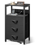 Lazzanto NightStand Bedside Charging Table Bedroom - Night Stand with Charger Station, Black Modern Bed Side End Table with Open