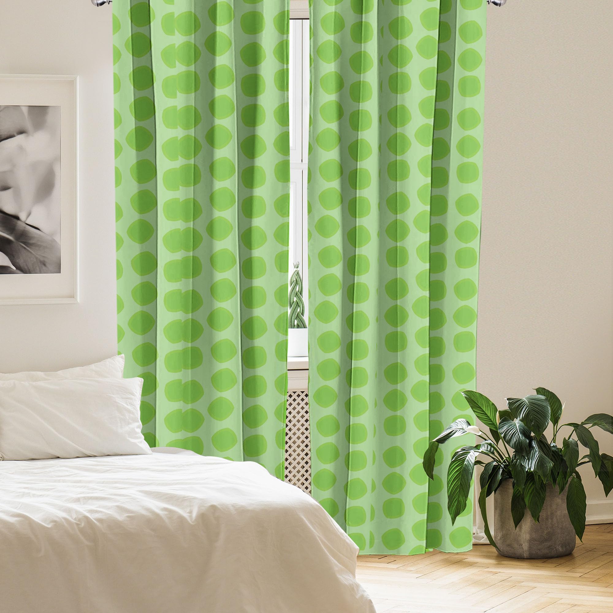 Ambesonne Lime Green Window Curtains, Simplistic Formless Geometric Shapes In Different Shades Theme, Lightweight Decor 2-Panel