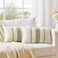 Fancy Homi Set Of 2 Sage Green Boho Lumbar Decorative Throw Pillow Covers 12X20 Inch For Living Room Bedroom Couch Bed Chair, Ru