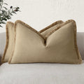 Foindtower Set Of 2 Decorative Linen Fringe Lumbar Throw Pillow Covers Farmhouse Cushion Cover With Tassels Accent Pillowcase Fo