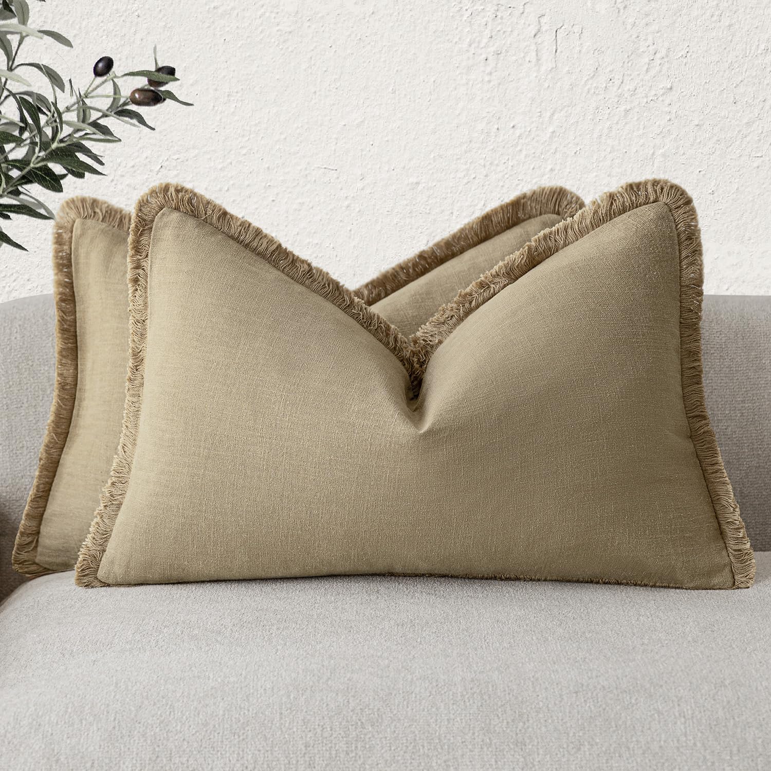 Foindtower Set Of 2 Decorative Linen Fringe Lumbar Throw Pillow Covers Farmhouse Cushion Cover With Tassels Accent Pillowcase Fo