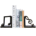 MyGift Tabletop Decorative Bookends, Elegant Brown Resin L-Shaped Desktop Book End Holders with Sculpted Musical Notes, 2 Piece 