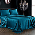 Siinvdabzx 4Pcs Satin Sheet Set Full Size Ultra Silky Soft Teal Satin Full Bed Sheets With Deep Pocket, 1 Fitted Sheet, 1 Flat S