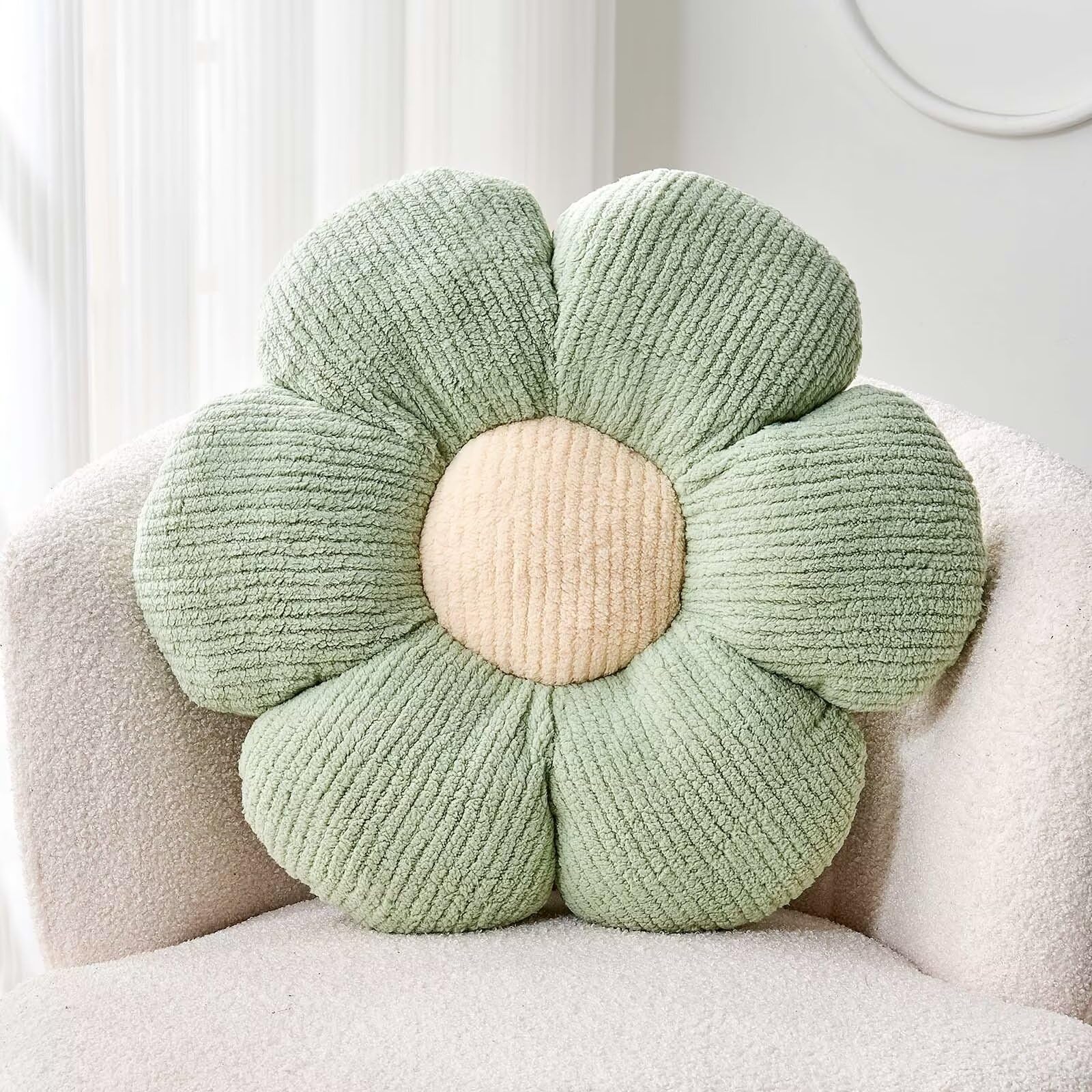 Kcvvcr Flower Throw Pillow, Soft Sage Green 19.6' Flower Pillow For Home Decor, Cute Flower Shaped Floor Pillow Aesthetic Flowe