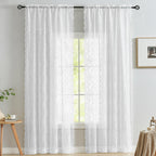 102 Inch Length White Lace Curtains 2 Panels Set Country Rustic Leaf Floral Knitted Vintage Lace Curtains For Living Room Bedroo