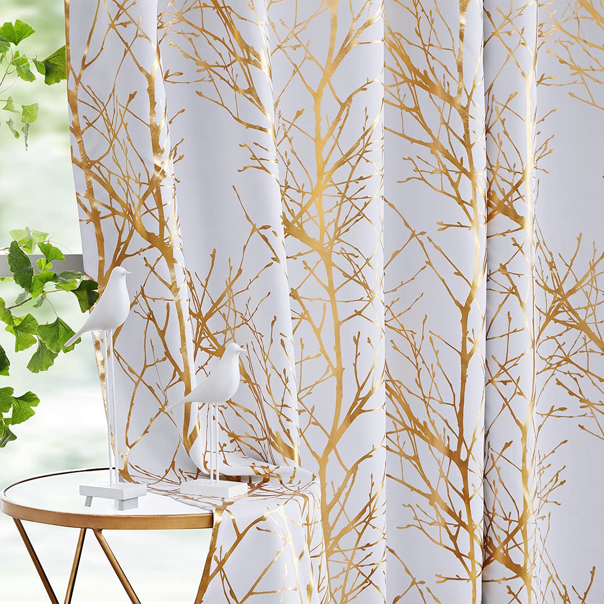 FMFUNCTEX Blackout White Curtains for Bedroom 96 Long Tree Branch Thermal Curtain Drapes for Living Room Darkening Energy Effici