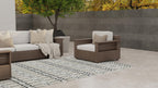 Mad Mats Geometric Outdoor Rug, Reversible Plastic Mat (2.5' X 6', Grey/White)