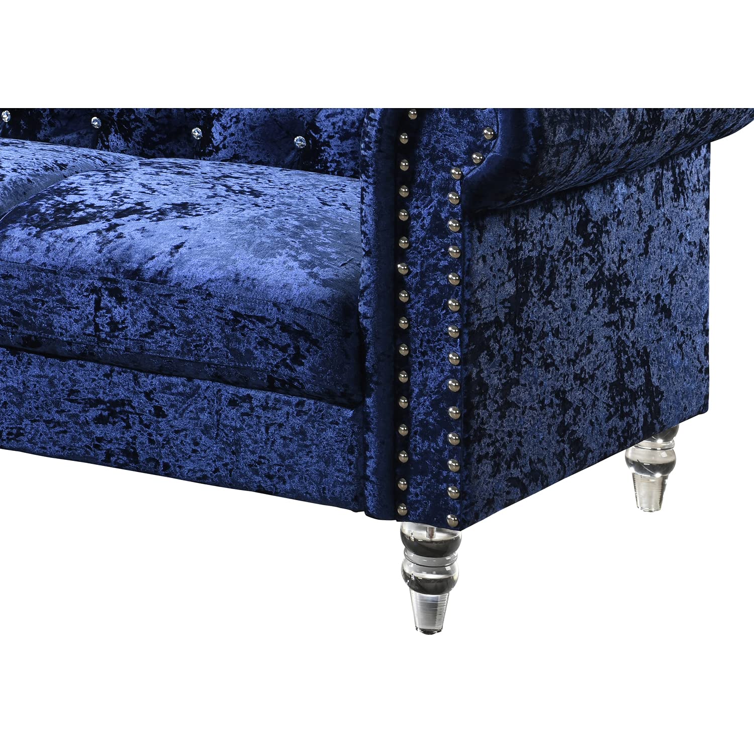 Global Furniture USA Dark Blue Velvet Tufted KD Loveseat
