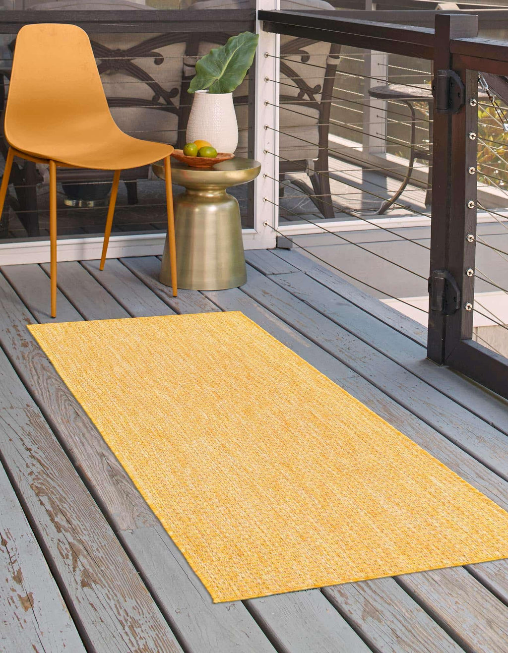 Unique Loom Collection Casual Transitional Solid Heathered Indoor/Outdoor Flatweave Area Rug (2' X 8' Runner, Corn Harvest Yello