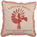 Vhc Brands Farmhouse Sawyer Mill Chambray Windmill Square Pillow, Red 18X18