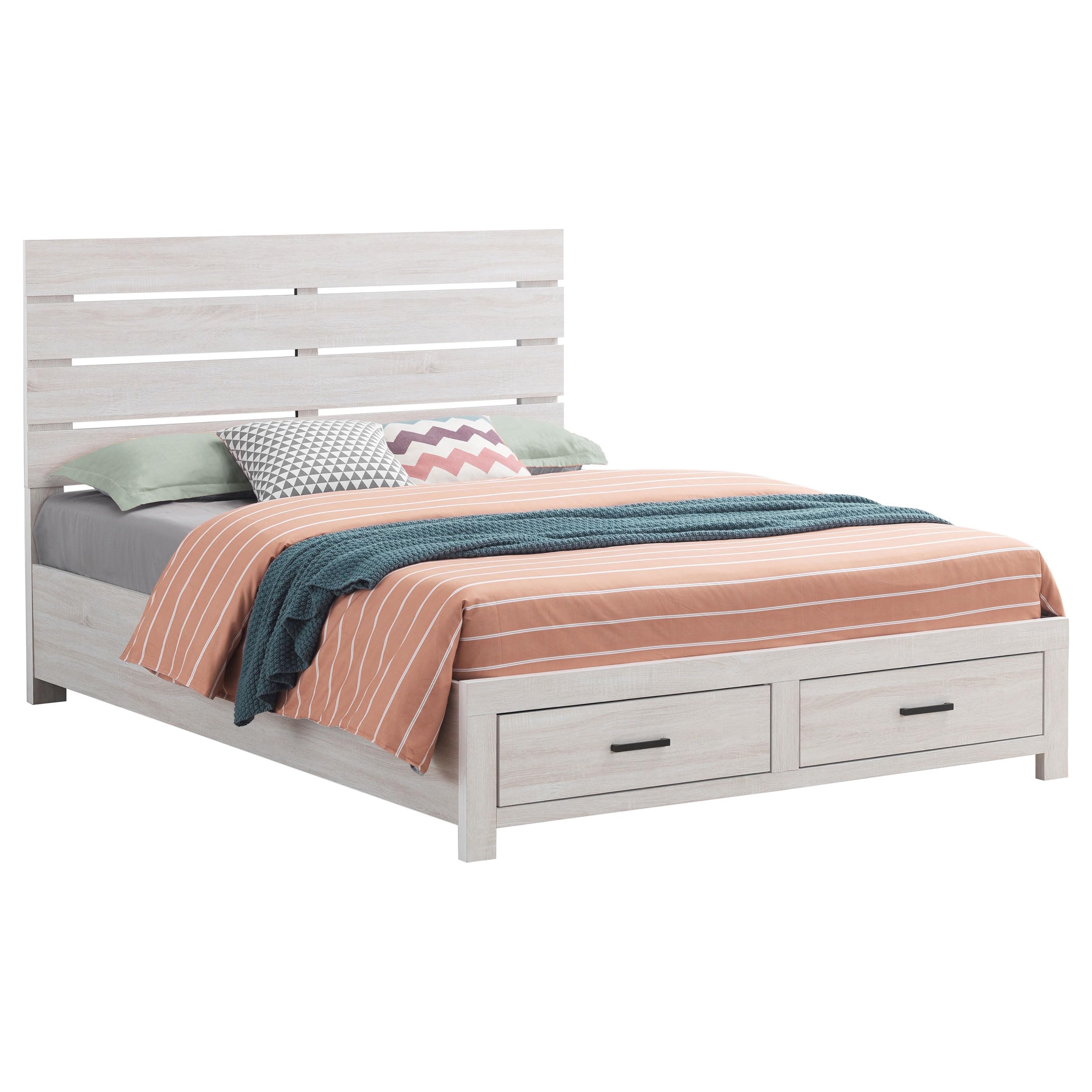 Coaster Home Furnishings Brantford Farmhouse Wood Queen Size Storage Panel Bed Frame Platform Bed 49-inch Headboard Coastal White 207050Q