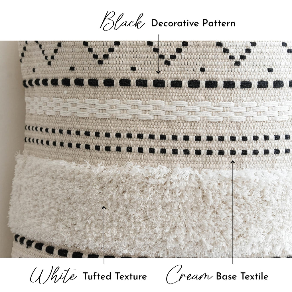 Blissblush Decorative Lumbar Throw Pillow Cover 12X20 Rectangular Boho Accent Pillowcase Black Neutral White Farmhouse Cushion F