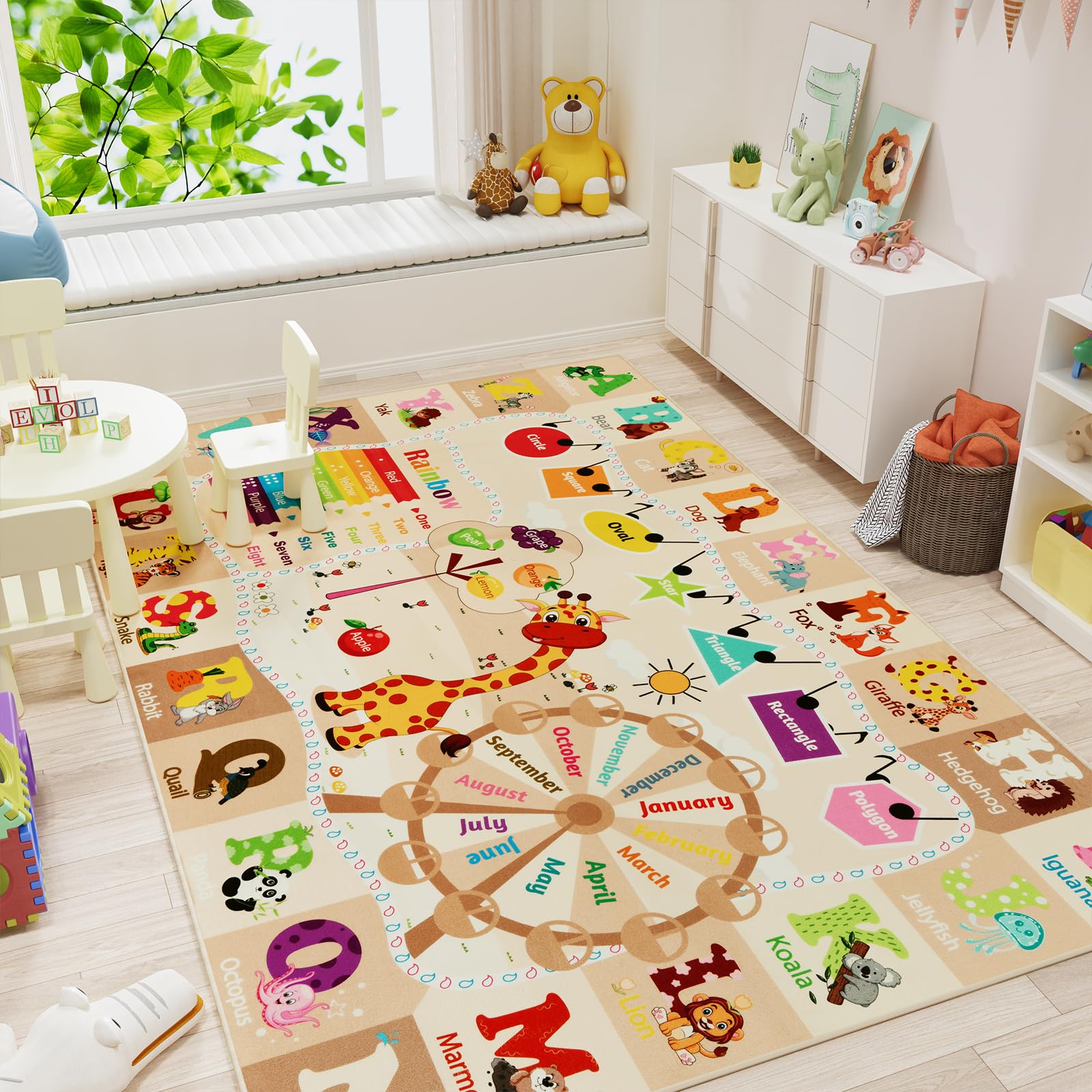 Kids Playroom Rug 4X6 Beige Rugs For Girls Bedroom Child Play Mat Educational And Fun Baby Care Rugs,Learning Rug With Abc Alpha