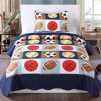 Marcielo 2 Piece Kids Bedspread Quilts Set Throw Blanket For Teens Boys Bed Printed Bedding Coverlet, Twin Size, Blue Basketball