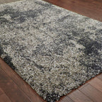 HomeRoots 507862 10 x 13 ft. Abstract Shag Power Loom Stain Resistant Rectangle Area Rug Charcoal Silver & Grey