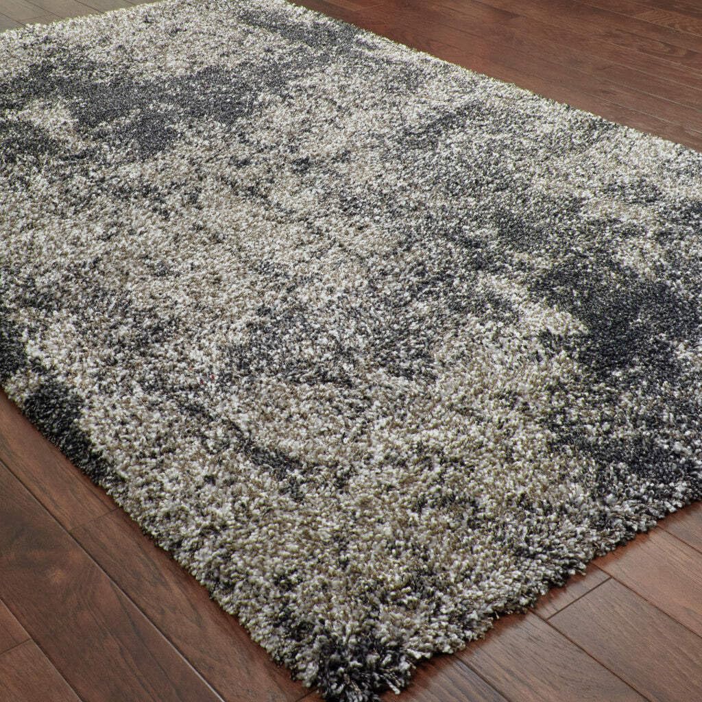 HomeRoots 507862 10 x 13 ft. Abstract Shag Power Loom Stain Resistant Rectangle Area Rug Charcoal Silver & Grey